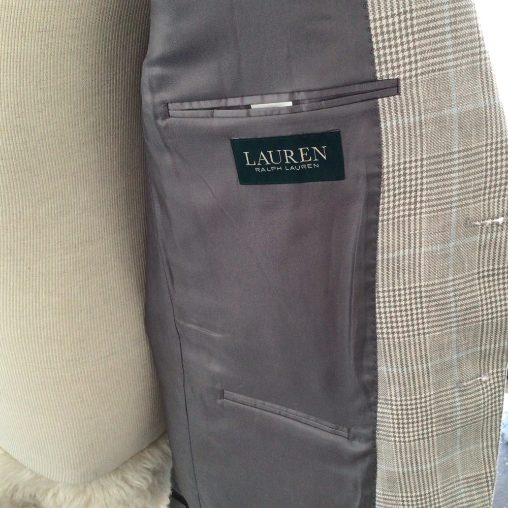 Ralph Lauren Black Label 100% Linen Blue and Gray Plaid 2 Button Blazer - Picture 10 of 16